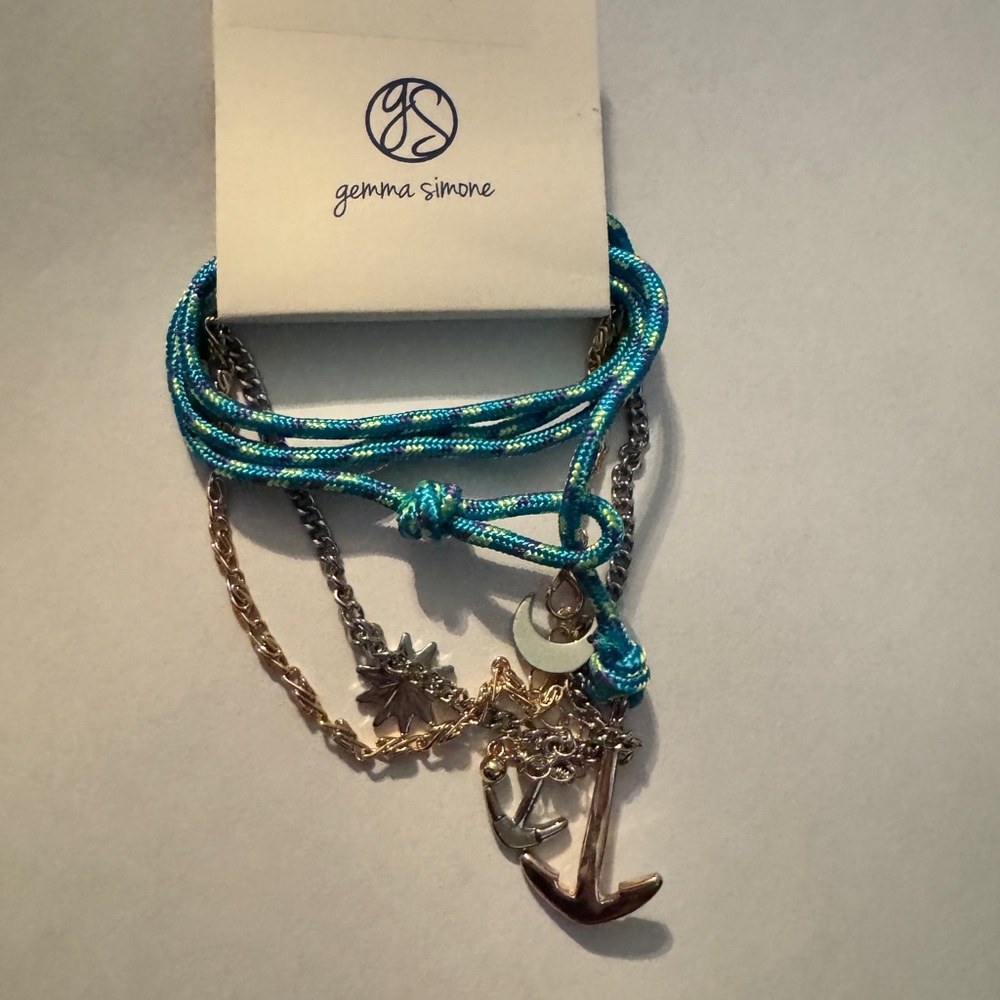 Gemma Simone Turquoise and Silver Anchor Charm Bracelet